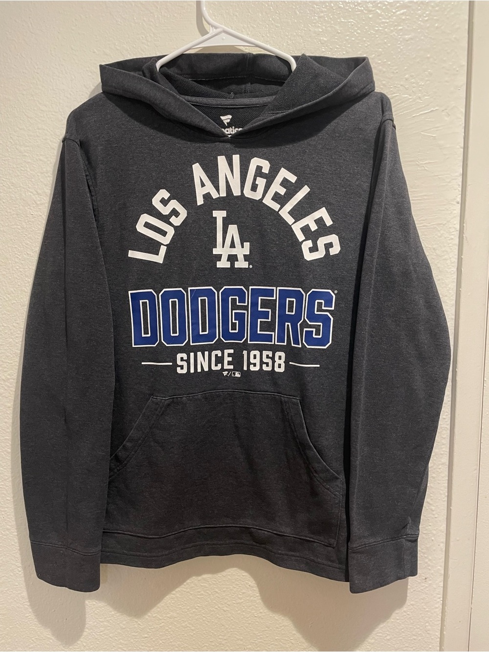🔥 LA Dodgers Fanatics Charcoal Gray Pullover Hoodie • Unisex S / M • VTG Style